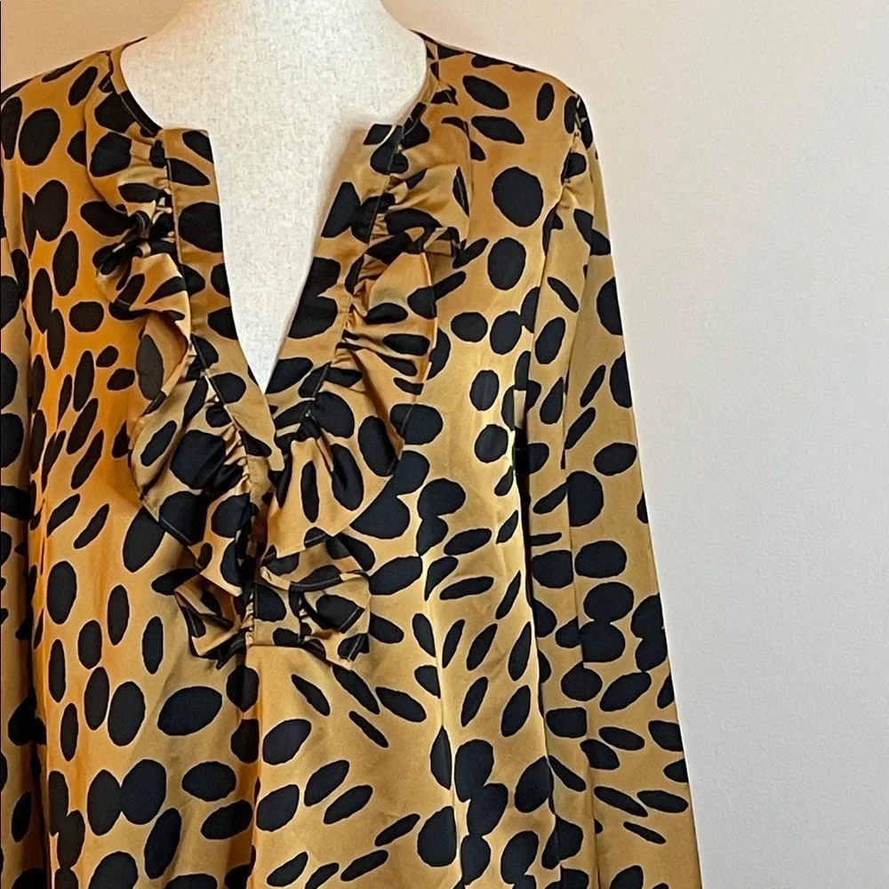 J.Crew Animal Print Satin Ruffle Popover Blouse Size M Like New